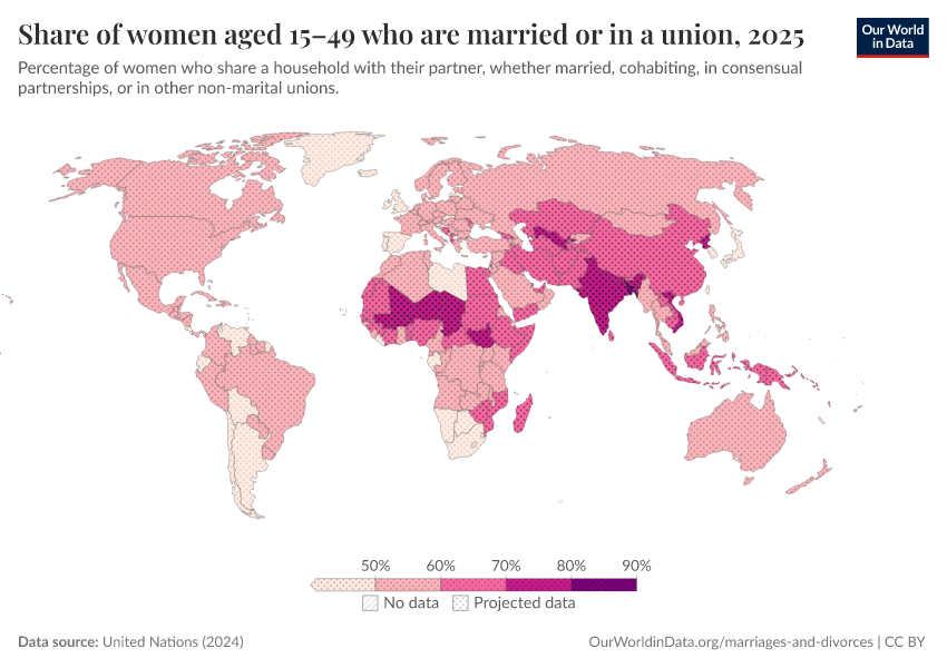 A thumbnail of the "Share of women aged 15–49 who are married or in a union" chart