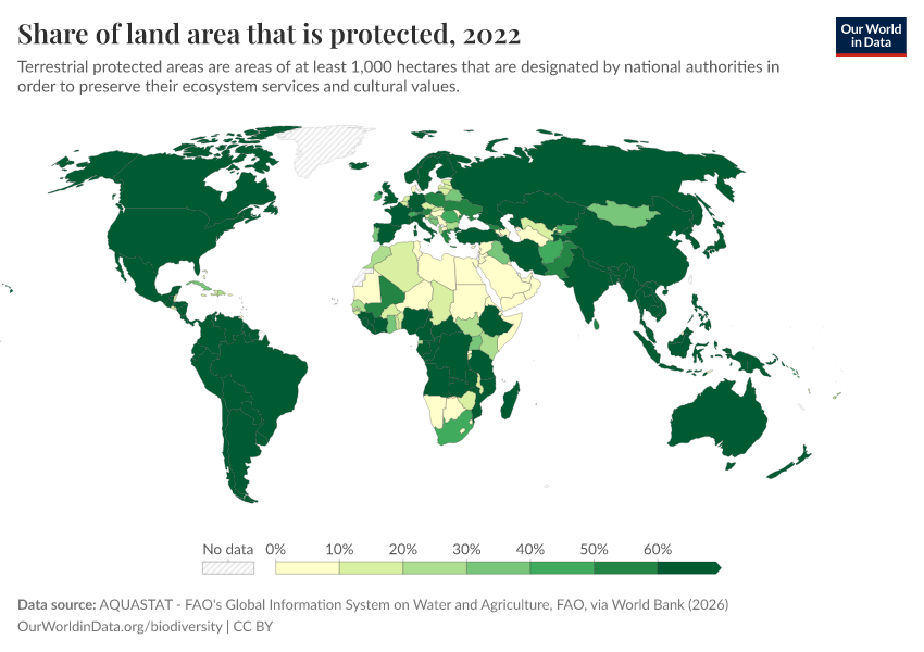 A thumbnail of the "Share of land area that is protected" chart